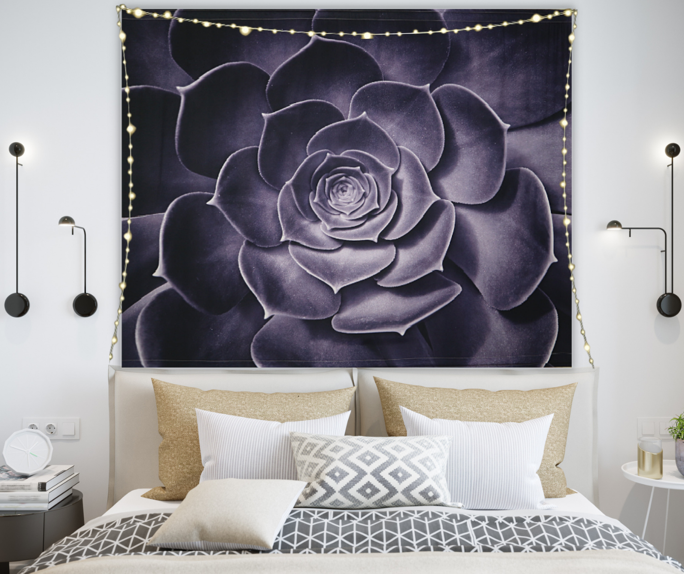 KaiSha LED Tapestry Wall Hanging; Bohemian Floral Wall Hanging Art Décor Large Purple Flower Artwork (79"x59")