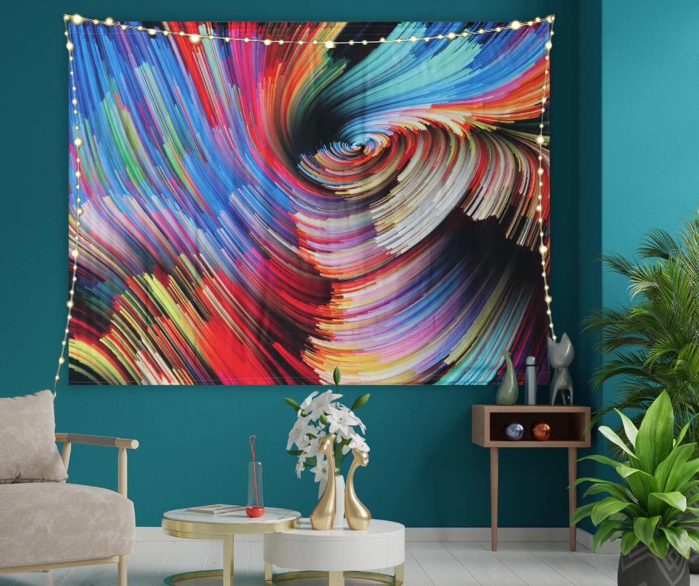 KaiSha LED Tapestry Wall Hanging; Abstract Modern Mandala Art Home Décor Living Room Bedroom Dorm Large Wave Artwork (79"x59")